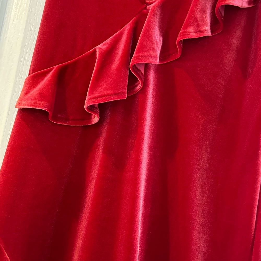 Express Red Velvet Ruffle Dress Size Small - Picture 6 of 8